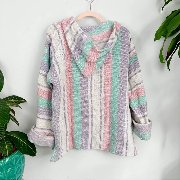 Vintage Pastel Baja Pullover, Hippie Hoodie, Mexican, Southwestern - Picture 3 of 5